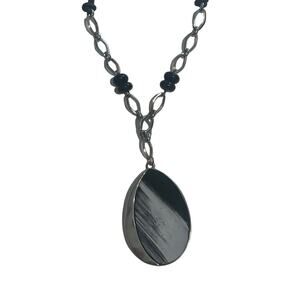 Chico's Necklace Womens Black & Gray Oval Pendant Silver
